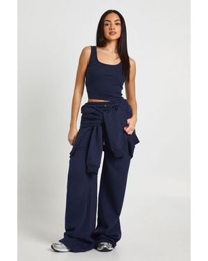 Boohoo Tall Deep Hem Crop Top 3 Piece Hooded Tracksuit - Blue