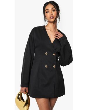 Boohoo Tailored Collarless Cinched Waist Blazer Dress - Black