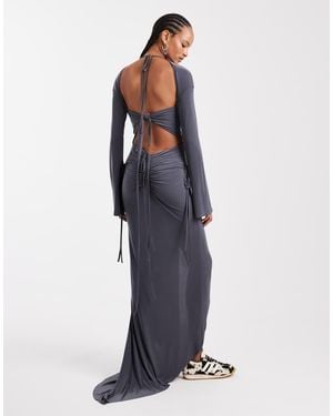ASOS Cut Out Front Maxi Dress With Gauging And Mock Channel Details - Blue