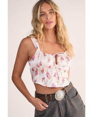Nasty Gal Satin Floral Polka Dot Button Through Tie Front Corset Top - Natural