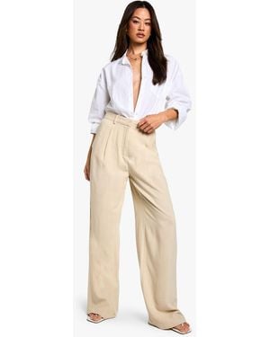 Boohoo Tall Linen Look Essential Wide Leg Trouser - Natural