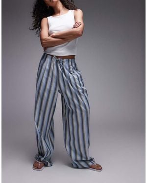TOPSHOP Poplin Tie Waist Stripe Straight Leg Trouser - Blue