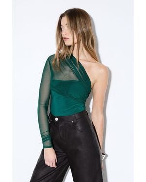 MissPap Mesh One Shoulder Bodysuit - Green