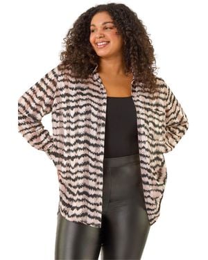 Roman Curve Animal Print Pocket Shirt - Black