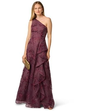 Adrianna Papell Embroidered Ruffle Gown - Purple