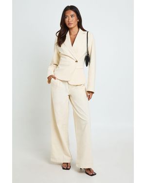 Boohoo Premium Linen Look Wide Leg Tailored Trousers - Natural