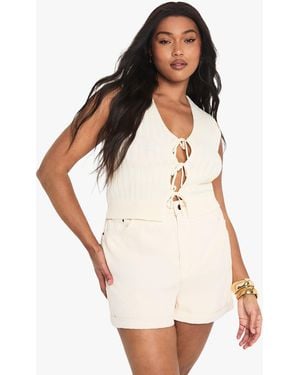 Boohoo Plus Knitted Tie Detail Waistcoat - White