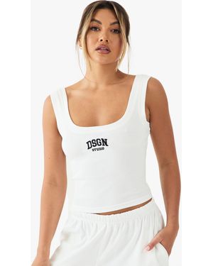 DSGN Studio Collegiate Embroidered Rib Tank Tank Top - White