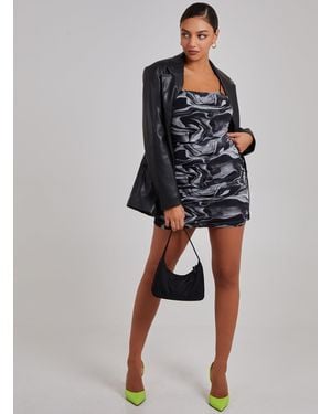 Pink Vanilla Mesh Marble Ruched Cami Mini Dress - Black