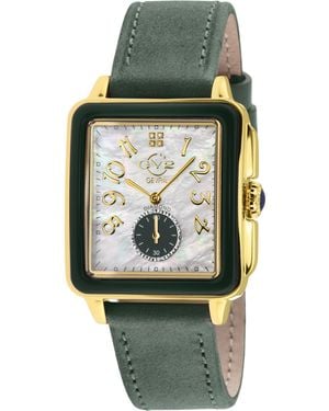 Gv2 Bari Viva Dark Enamel Mop Dial Diamond Watch, Dk Handmade Italian Leather Strap - Green