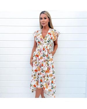 AX Paris Print Short Sleeve Belted Wrap Midi Dress - Multicolour