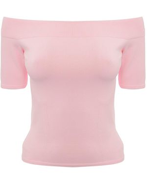 McQueen Off The Shoulder Stretch Knit Top - Pink