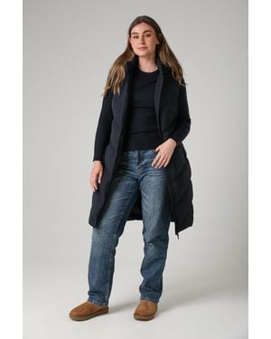 French Connection Midi Quilted Gilet With Hood - Blue