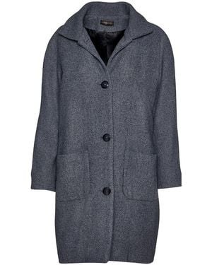 Conquista Wool Blend Melange Coat By Fashion - Blue