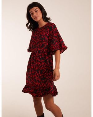 Blue Vanilla Floral Frill Hem Swing Mini Dress - Red