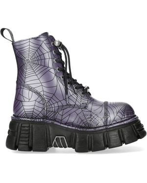 New Rock Leather Gothic Military Biker Boots - Black