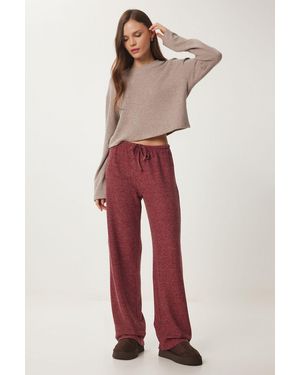 Happiness İstanbul Wide Leg Jogger Trousers With Drawstring Closure - Red