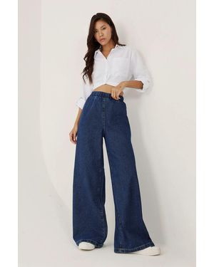 Hiccup Elastic Waist Wide Leg Jeans - Blue