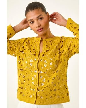 Roman Crochet Knit Cardigan - Yellow