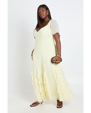 Boohoo Plus Chiffon Puff Sleeve Ruffle Maxi Dress - Natural