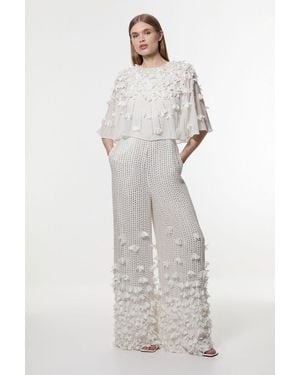 Karen Millen Crystal Applique Angel Sleeve Woven Jumpsuit - White
