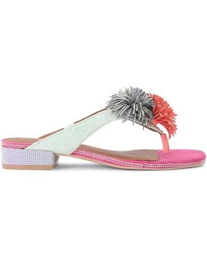 Kurt Geiger Suede Pom Pom T Bar Flat Sdl Sandals - Pink