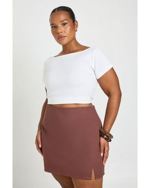 Boohoo Plus Linen Look Split Front Mini Skirt - White