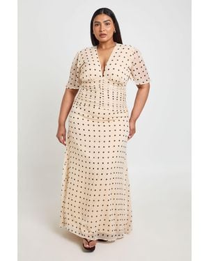 Boohoo Plus Polka Dot Chiffon Ruched Waist Maxi Dress - Natural