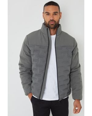 Threadbare Mid Quilted Panel Funnel Neck Jacket - Grey