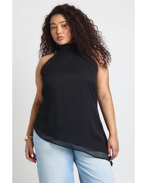 Boohoo Plus Chiffon Asymmetric Longline Top - Black