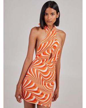 Pink Vanilla Pucci Print Halterneck Mini Dress - Orange