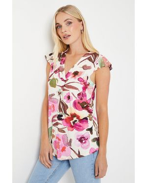 Wallis Petite Floral Jersey Sleeveless Frill Top - White