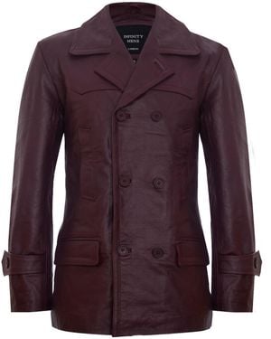 Infinity Leather Cow Hide Dr Who Naval German Pea Coat Jacket - Purple