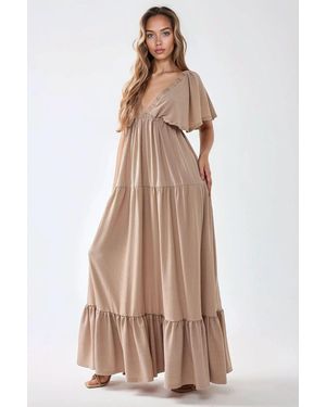 Hiccup Textured V-Neck A-Form Maxi Dress - Natural