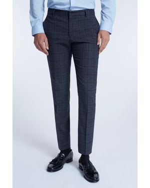 Limehaus Charcoal Grindle Caramel Check Trousers - Blue