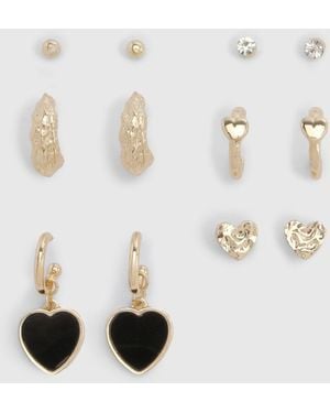 Boohoo Enamel Heart Hoops & Stud 6 Pack - White