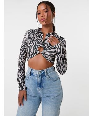 Pink Vanilla Zebra Print Collared Top - Blue