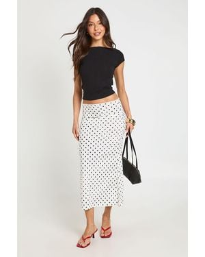 Boohoo Polka Midi Skirt - White
