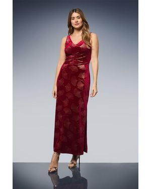 Wallis Metallic Velvet Ruched Maxi Dress - Red