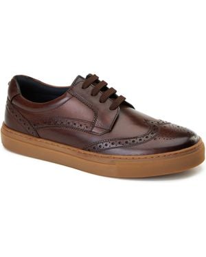 Base London Clapton Leather Burnt Brogues Shoes - Brown