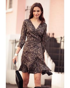 Sosandar Leopard Print Wrap Dress - Brown