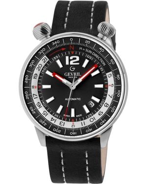 Gevril Wallabout 48561A Swiss Automatic Luminous Day Date Watch - Black