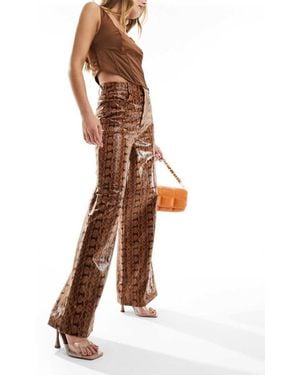 ASOS Leather Look Wide Leg Trousers - Natural