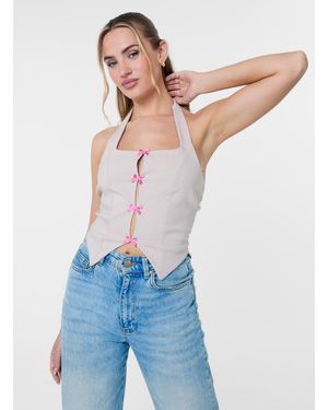 Pink Vanilla Halter Neck Top With Bows - Blue