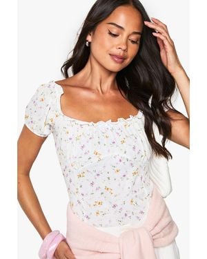 Boohoo Ditsy Milkmaid Bodysuit - White