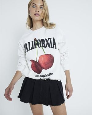 River Island Sweatshirt Cherry California Graphic Cotton - White