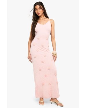 Boohoo Knitted Flower Detail Crochet Maxi Dress - Pink