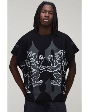 BoohooMAN Oversized Washed Graphic Loopback T-Shirt - Black