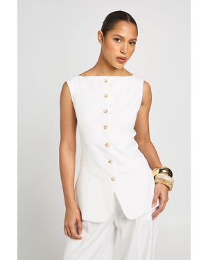 Boohoo Boat Neck Longline Waistcoat - White