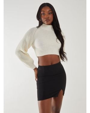 Pink Vanilla High Neck Knitted Jumper - White